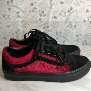 Vans Women's Old Skool Velvet Parisian Night Black Cerise Red shoes